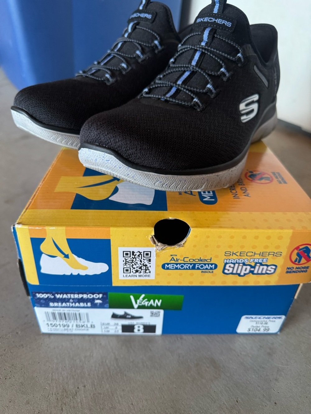 Skechers Black Slip-On Sneakers with Blue Accents